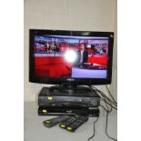 A PANASONIC TX L26X20B 26'' FLAT SCREEN TV, a Panasonic DMR EX773 DVD player, a Toshiba video player