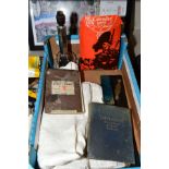 A BOX OF SUNDRY ITEMS to include a map of Russia in Turkey - The Seat of War, a French map