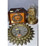 THREE 20TH CENTURY WALLMANTEL CLOCKS, comprising a Smiths Sectronic sunburst wall clock, a Smiths