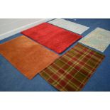 FIVE VARIOUS MODERN RUGS, of various colours, styles and sizes, largest rug size 173cm x 121cm