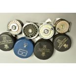 FOUR HARDY BROTHERS FLY FISHING REELS IN POUCHES, comprising The Sunbeam 7-8, Marquis #6, Marquis #7