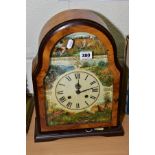 A LATE 20TH CENTURY MANTEL CLOCK, of domed form, the dial printed with scenes of wild fowl, deer and