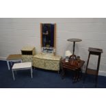 A QUANTITY OF OCCASIONAL FURNITURE, to include a ottoman and a bedside cabinet (with contents) a