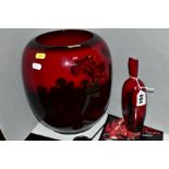 TWO PIECES OF ROYAL DOULTON ROUGE FLAMBE, comprising a 1603 Flambe veined vase, chipped and
