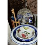 A BOX OF CERAMICS AND LOOSE, ETC, including a Portmeirion Pomana 28cm diameter bowl, a Wedgwood