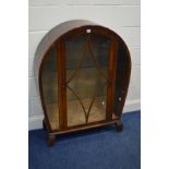 A 1930'S/1940'S OAK ART DECO BOOKCASE with a single door enclosing two fixed glass shelves, width