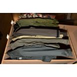 FIVE GENTS GREEN FISHING/COUNTRY WEAR COATS AND JACKETS AND A CAMOUFLAGE JACKET, comprising a Ron