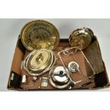 A BOX OF SILVER PLATE, to include a floral and scroll detailed circular tray, two oval EPNS entree