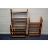 FOUR VARIOUS DISTRESSED OAK/PINE OPEN BOOKSHELVES (SD)