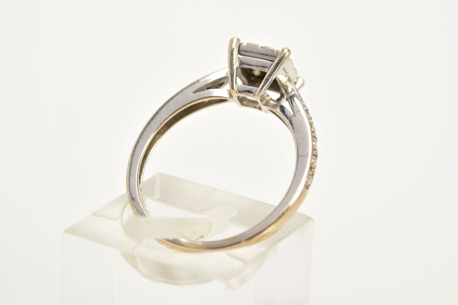 A WHITE METAL DIAMOND RING, the square central panel set with nine round brilliant cut diamonds, - Image 3 of 3