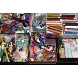 EIGHT BOXES/BAG OF EMBROIDERY SILKS, ETC, brands include Gutterman DMC cotton percele, Springer