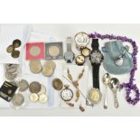 A SELECTION OF MISCELLANEOUS ITEMS, to include an old English silver teaspoon, hallmarked