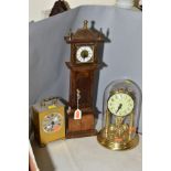 THREE VARIOUS 20TH CENTURY MANTEL CLOCKS, comprising a Coral quartz clock, a Deverlea M.I.G longcase