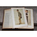 A LEATHER BOUND ALBUM CONTAINING APPROXIMATELY FIFTY FIVE VANITY FAIR PRINTS, artists include Spy,