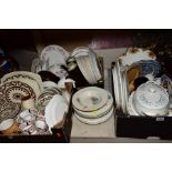 THREE BOXES AND LOOSE CERAMICS, including a Royal Albert Old Country Roses circular frilled cake