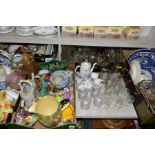 SIX BOXES AND LOOSE CERAMICS AND GLASSWARE, including Royal Albert Buttons and Bows coffee set,