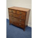 A GEORGIAN MAHOGANY AND CROSSBANDED CHEST OF TWO SHORT OVER THREE LONG GRADUATED DRAWERS, with brass