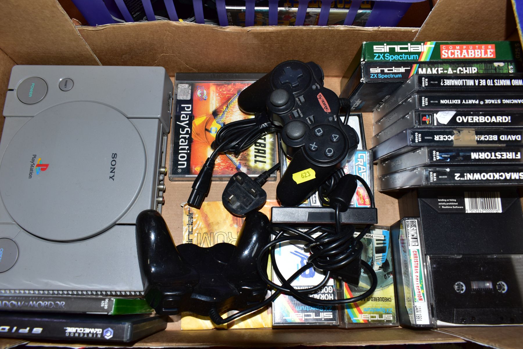 TWO TRAYS, containing Sony Playstation. two controllers and games, two Sega/Mega Drive II machines - Image 2 of 4