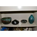 FOUR PIECES OF STUDIO POTTERY including a signed GWILI Pottery bowl, Amano German squat bulbous