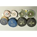 FOUR HARDY BROTHERS FLY FISHING REELS IN POUCHES, comprising Marquis #7, Marquis #6, The Sunbeam 7-8
