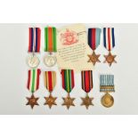 A MEDAL ALBUM CONTAINING NINE MEDALS to include British WWII including issue slip and an UN Korea