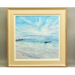 TOM BARRON (BRITISH CONTEMPORARY) 'SUMMER LIGHT, IONA' a Scottish coastal landscape, signed bottom