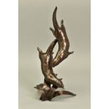 MICHAEL SIMPSON (BRITISH CONTEMPORARY) 'OUT TO PLAY', a limited edition bronze sculpture of otters