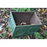 A CAST IRON OBLONG PLANTER with panel detail to all facets, length 52cm x width 36cm x height 32cm