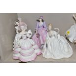 FIVE COALPORT LADY FIGURES, comprising Ladies of Fashion - The Ball (cracked through the base),
