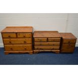 A MODERN PINE CHEST OF TWO SHORT OVER TWO LONG DRAWERS, together with another pine chest of