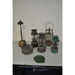 A COLLECTION OF VINTAGE TILLET AND PARAFFIN LAMPS, including two bialaddin model 300 lamps in