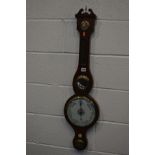 A 19TH CENTURY WALNUT WHEEL BAROMETER, height 99cm