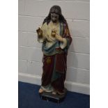 A PAINTED LIFESIZE PLASTER FIGURE OF JESUS, with a detachable hand, height 128cm