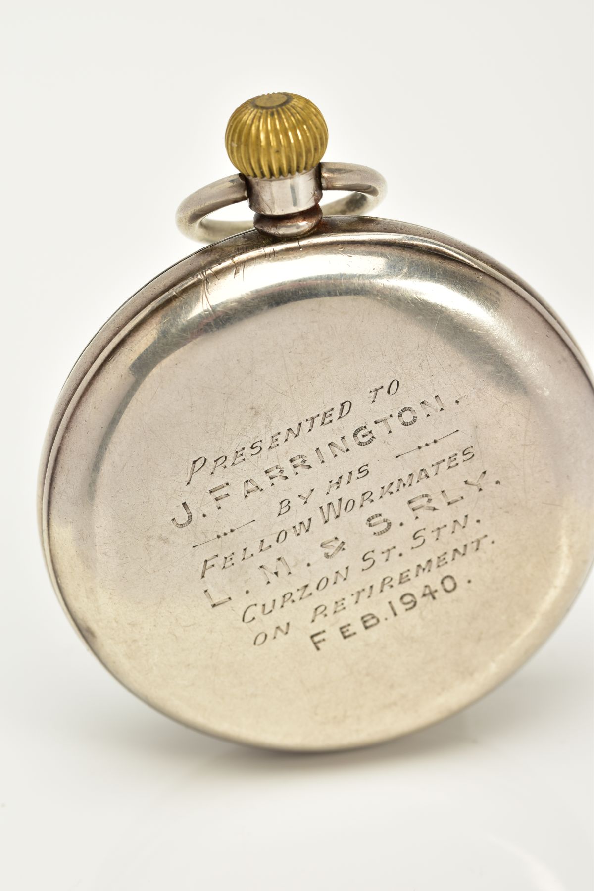 A SILVER POCKET WATCH, white dial, Arabic numerals, black hands, second subsidiary dial at the six - Image 2 of 3