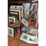 PICTURES AND PRINTS ETC, to include fabric collages, watercolours, Chinese silk embroidery picture