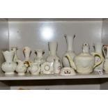 A COLLECTION OF FIFTEEN PIECES OF BELLEEK AND OTHER MODERN IRISH PORCELAIN, including Donegal china,