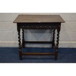 AN OAK SIDE TABLE, of the 18th century style, incorporating timber possibly of the same period,