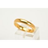 A 22CT GOLD WEDDING BAND, plain polish design, hallmarked 22ct gold Birmingham, ring size K,