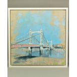 CAMILLA DOWSE (BRITISH 1968) 'ALBERT BRIDGE II' a view of the London landmark at low tide on the