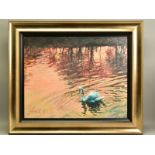 ROLF HARRIS (AUSTRALIAN 1930) 'SWANS IN THE MORNING' a limited edition print of a Swan on a river