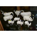 BESWICK BLACK FACED SHEEP, comprising three Rams No 3071, two Sheep No 1765 and four lambs No