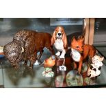 FIVE BESWICK ANIMALS, comprising Bassett Hound 'Foncho Trinket', No 2045B, 'Chaffinch' No 991A, 'Cat