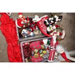 TWO BOXES OF CHRISTMAS DECORATIONS, including a bag of Bloomingdale's New York baubles, snow man and