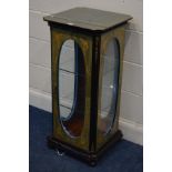 A MODERN MARQUESTRY BIJOUTERIE CABINET on green ground, brass mounts, oval glass slides and two