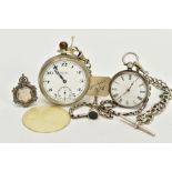 TWO OPEN FACED POCKET WATCHES, the first with white dial, dial signed 'Nestor' Arabic numerals, blue