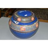 A LARGE WEDGWOOD BLUE WARE GINGER JAR, with a band of enamel scrolling foliage and flowers and