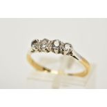 AN EARLY TO MID-TWENTIETH CENTURY FOUR STONE DIAMOND RING, estimated diamond cut weight 0.40ct,