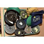 FOUR ORVIS FLY FISHING REELS, comprising C.F.O. III (3'', well used), C.F.O. IV (3 1/4'', well