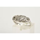 AN 18CT WHITE GOLD DIAMOND RING, of openwork infinity style design, set with single cut diamond