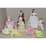 NINE ROYAL WORCESTER, COALPORT AND FRANCESCA ART CHINA FIGURINES, comprising Royal Worcester '